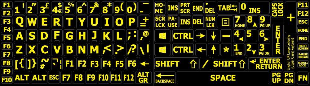 English UK Large Lettering (Upper CASE) Decals for Keyboard Black Background for Desktop, Laptop and Notebook 2