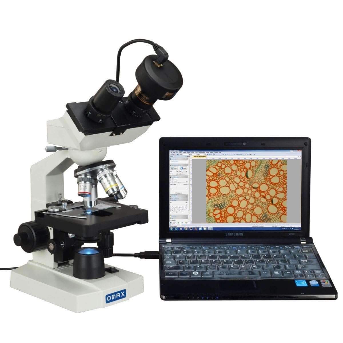 OMAX 40X-2500X Lab Binocular Biological Compound LED Microscope with 3D Mechanical Stage and Coaxial Coarse/Fine Focusing Knob 3