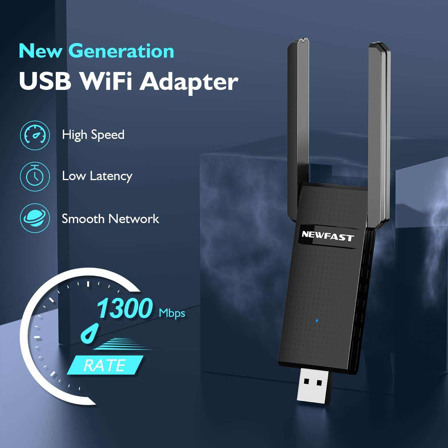 NEWFAST AC1300 USB WiFi Adapter for Desktop PC 2.4G/5G Dual Band Wireless Network Transceiver Adapter with Dual Antennas, Wireless WiFi Adapter Dongle Compatible Windows 8/8.1/10/11 (NF-U327) 3