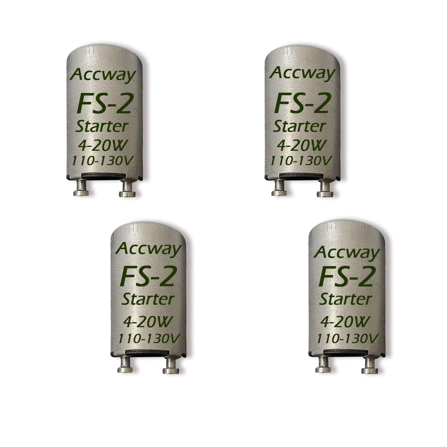 Accway 4pack Aluminum Housing FS-2 Fluorescent Starter for 4-20 watts, FS-2/S2 Preheat Fluorescent Light Bulbs Starter with Condenser 1