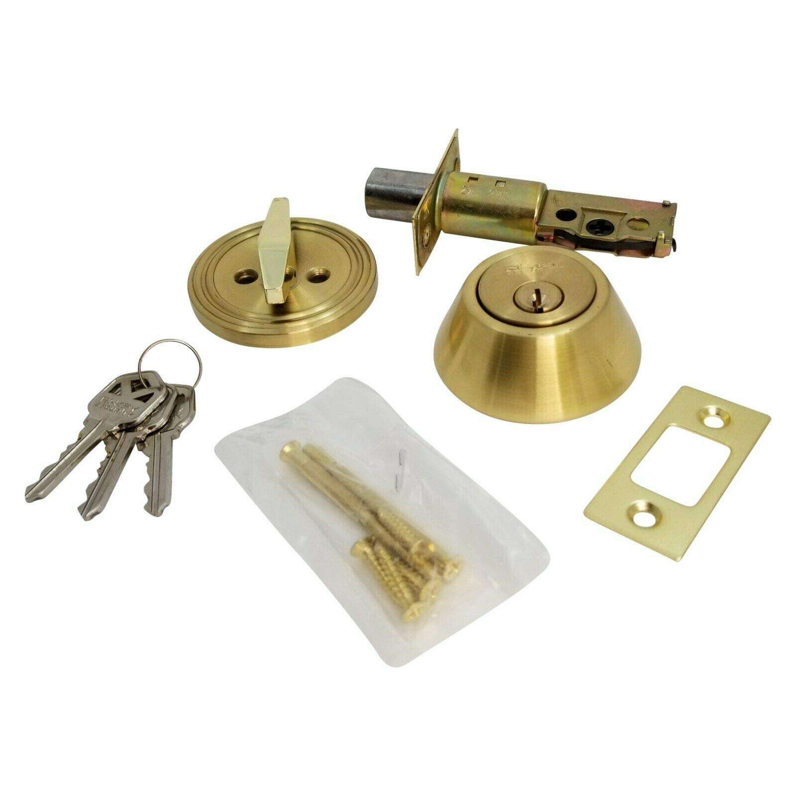 RI-KEY SECURITY - DeadBolt Lock Entry Keyed Cylinder 3 Key Exterior Interior Kw1 Satin Brass 4