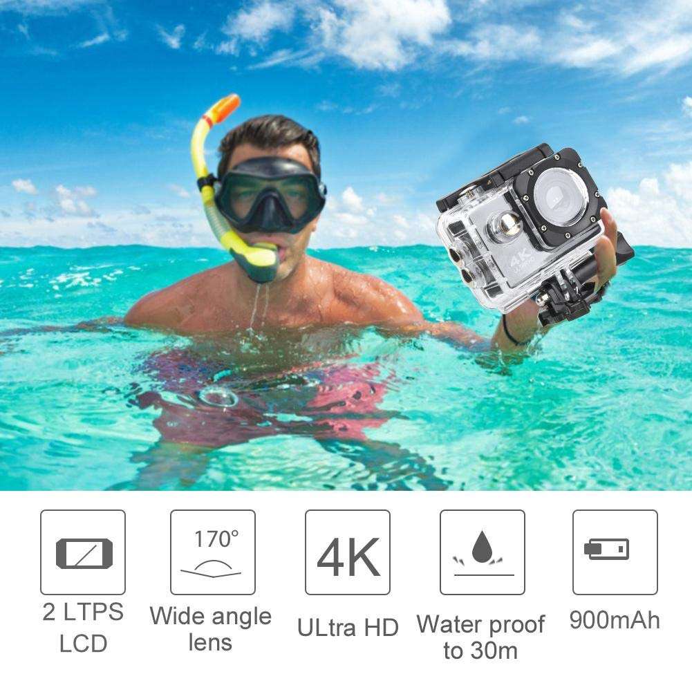 2.0 Inch Action Camera WiFi Underwater Photography Cameras of 30M Depth with 140° Wide Angle Lens Support 32g Memory Card for Climbing, Diving, Cycling, etc. 2