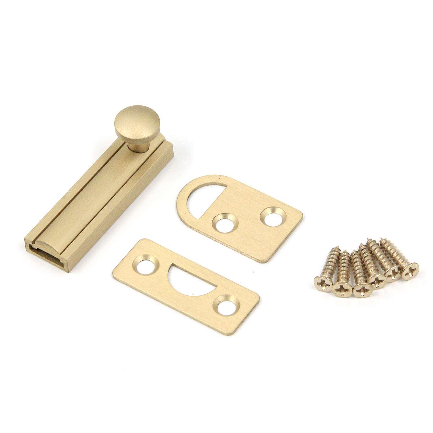 MY MIRONEY Solid Brass Surface Bolt 2 Inch Hardware Slide Surface Door Bolt Brushed Gold Barrel Bolt Lock 1