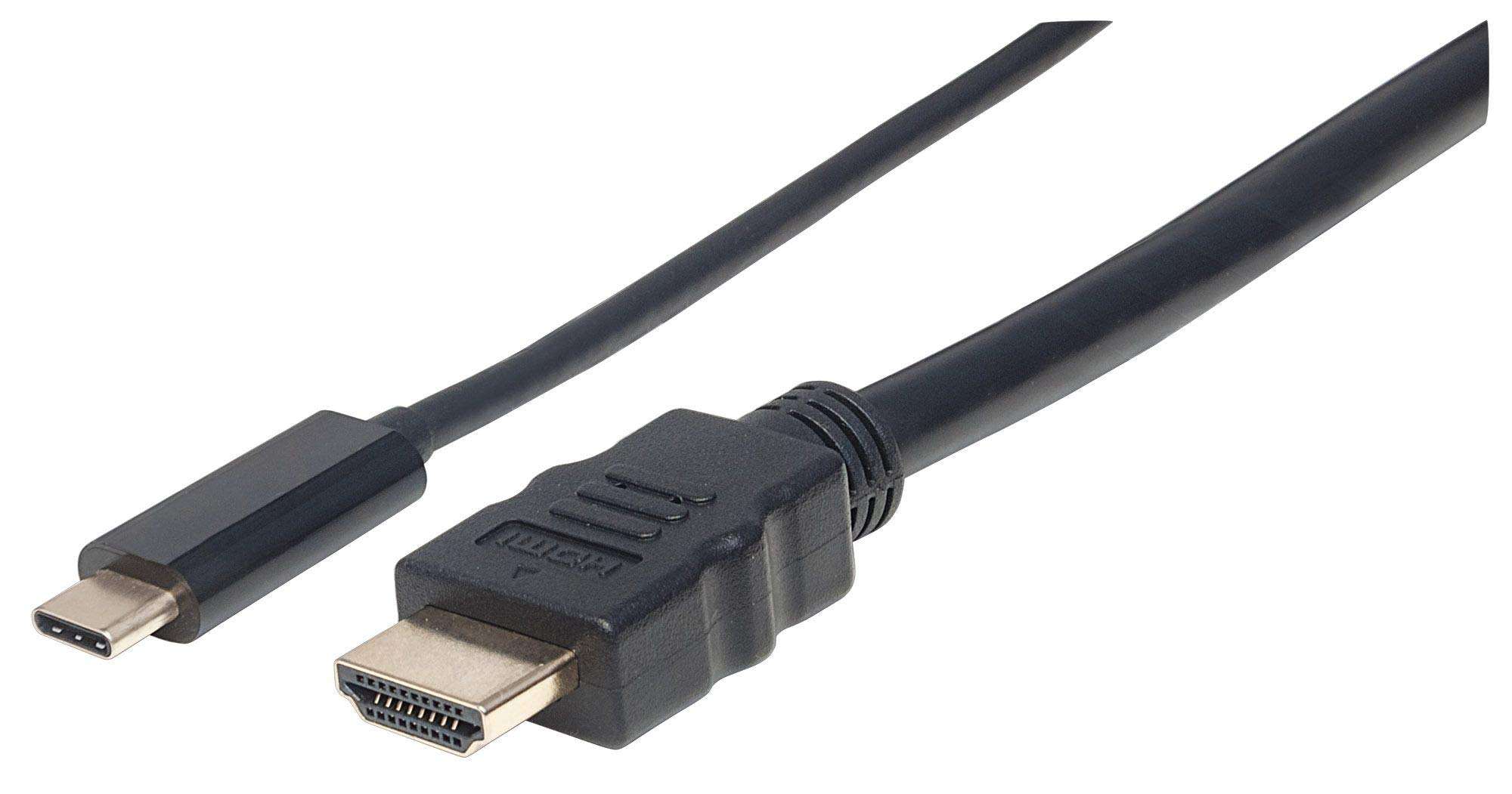 MANHATTAN USB-C to HDMI Cable, 4K, 1 m, Male to Male, 3840x2160-60Hz; 4K Ultra HD Video Aspect Ratio 21:9, Black, Polybag 1