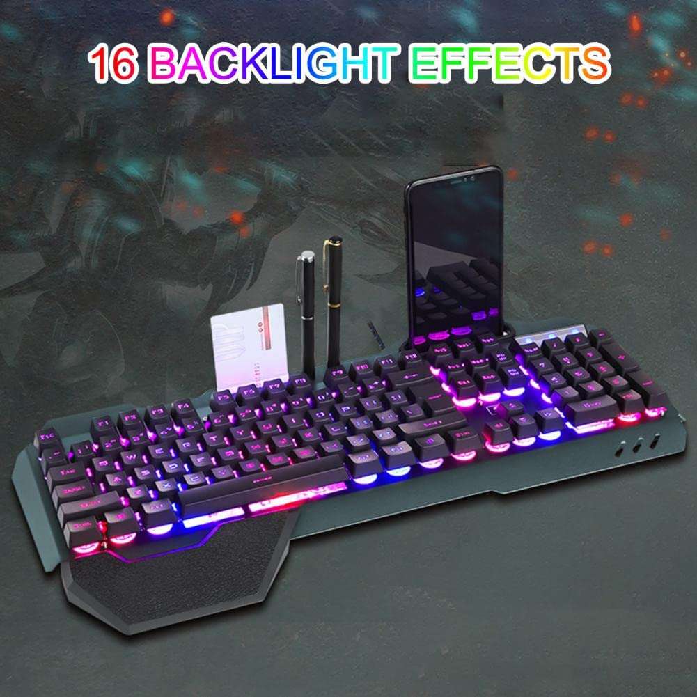 Generic Moimi Remote Control - Wired Keyboard RGB Backlit USB Interface Driver-Free with Phone Holder/Pen Tray/Card Slot Office Mechanical Gaming Keyboard - (Color: Black) 5