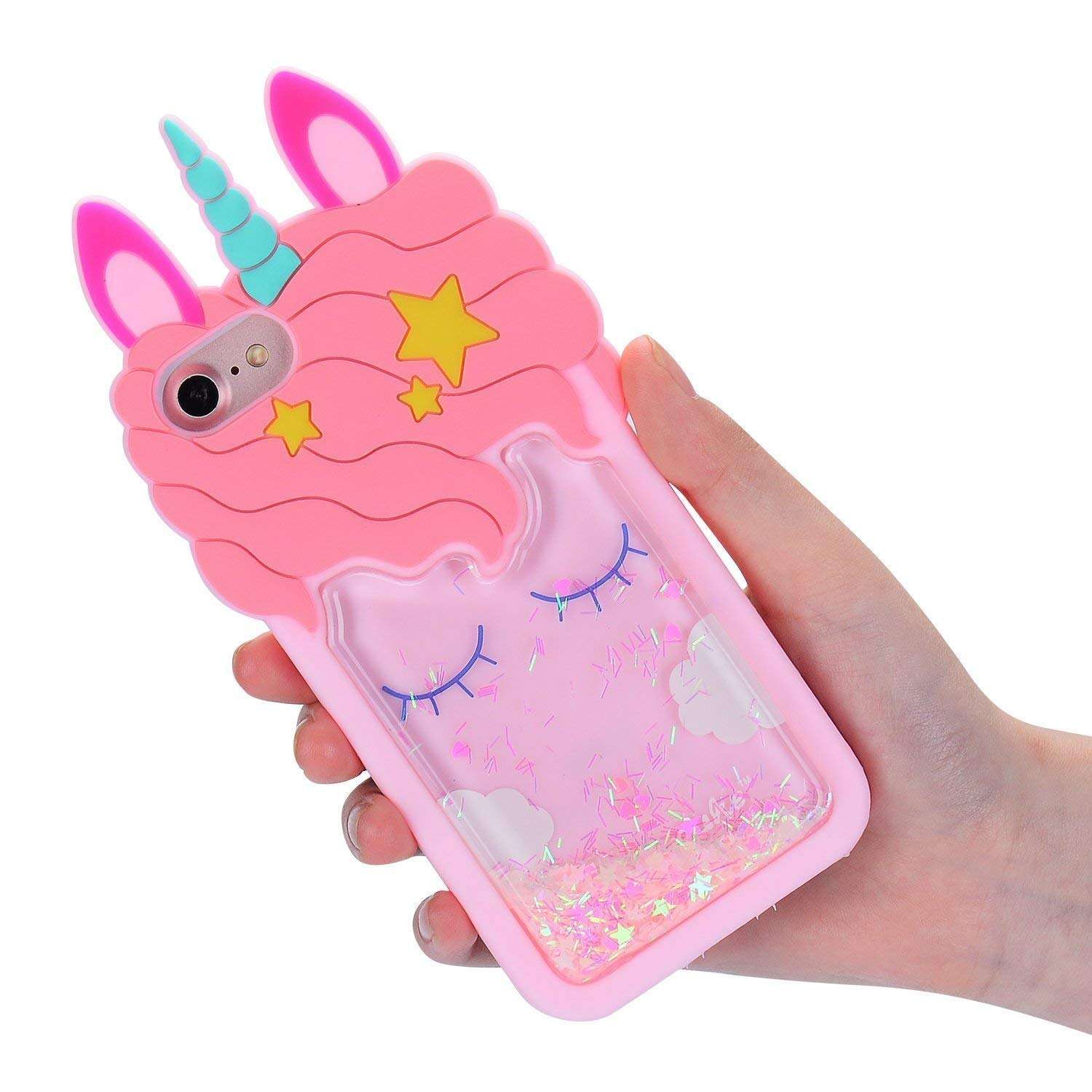 TopSZ Quicksand Unicorn Bling Case for iPhone 8/7/6/6S 4.7"Cute Silicone Cool 3D Cartoon Kawaii Animal Cover,Shockproof Soft Skin for iPhone8,Funny Unique Character Cases for Kids Girls Teens(iPhone8) 6