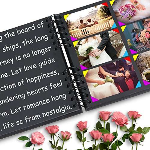 Scrapbook Album, 80 DIY Pages Photo Collection by LUNIQI, Black Paper for Anniversary, Wedding, Birthday, Valentines Day,Travel Graduation Gifts(40 Sheets, 80 Pages) with 6 Corner Stickers 4