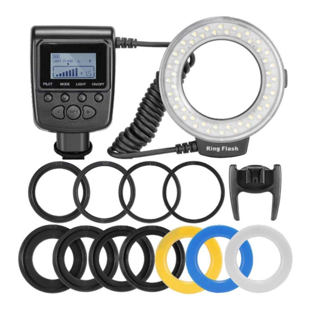 N / A Lighting Tools Flash Multiple Times, 48 Macro LED Ring Flash Kits, 7 Modes, 8 Adapter Rings, 4 diffusers, Adjustable Ring Light LCD Display, Energy Saving 3