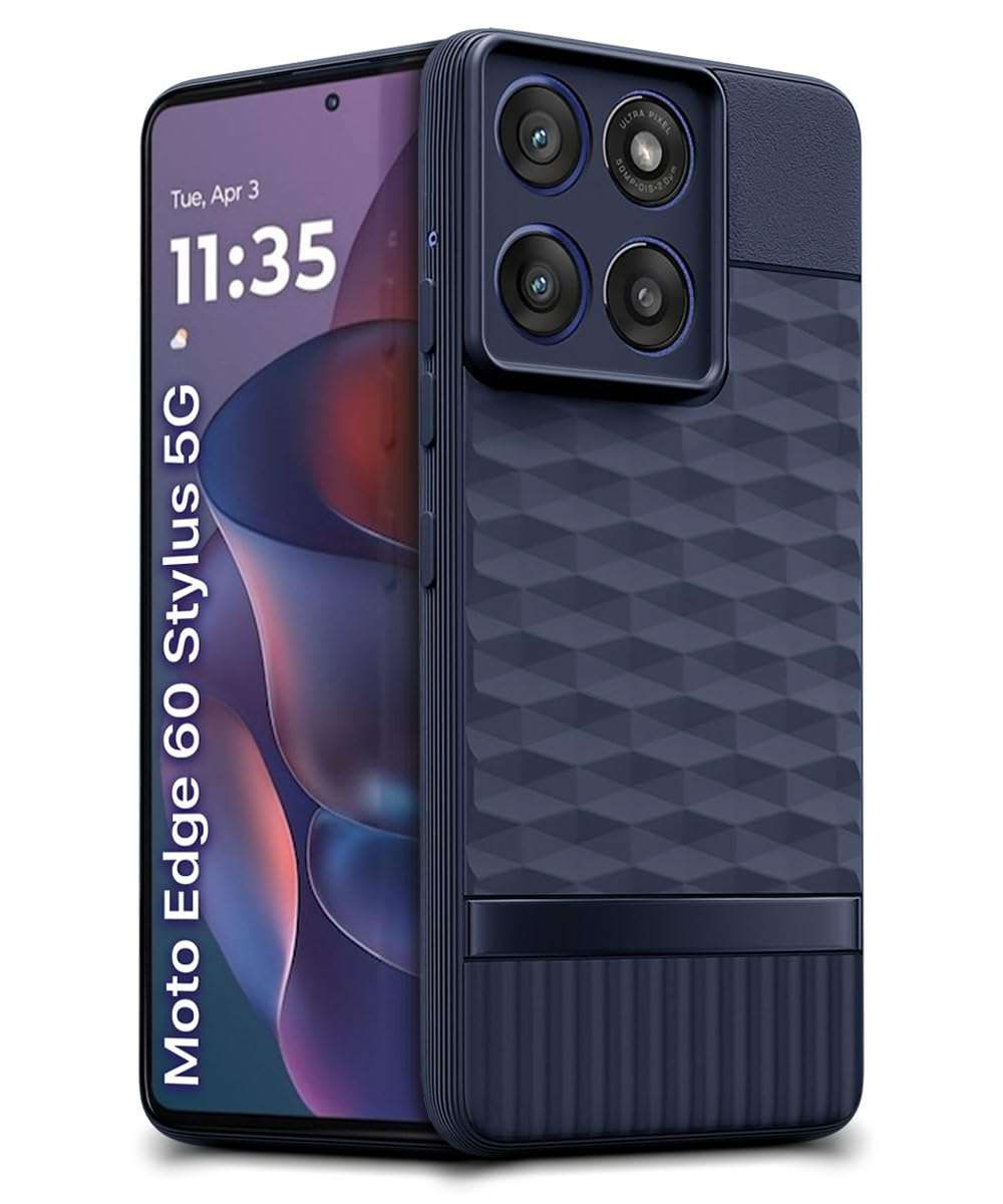 WOW IMAGINE Back Cover for Moto Edge 60 Stylus 5G with Hexa Cube Design | Ultra Slim Soft Rubberised Case | Inner Velvet Fabric | Matte Silicone Flexible Mobile Case | Camera Protection - Blue 3