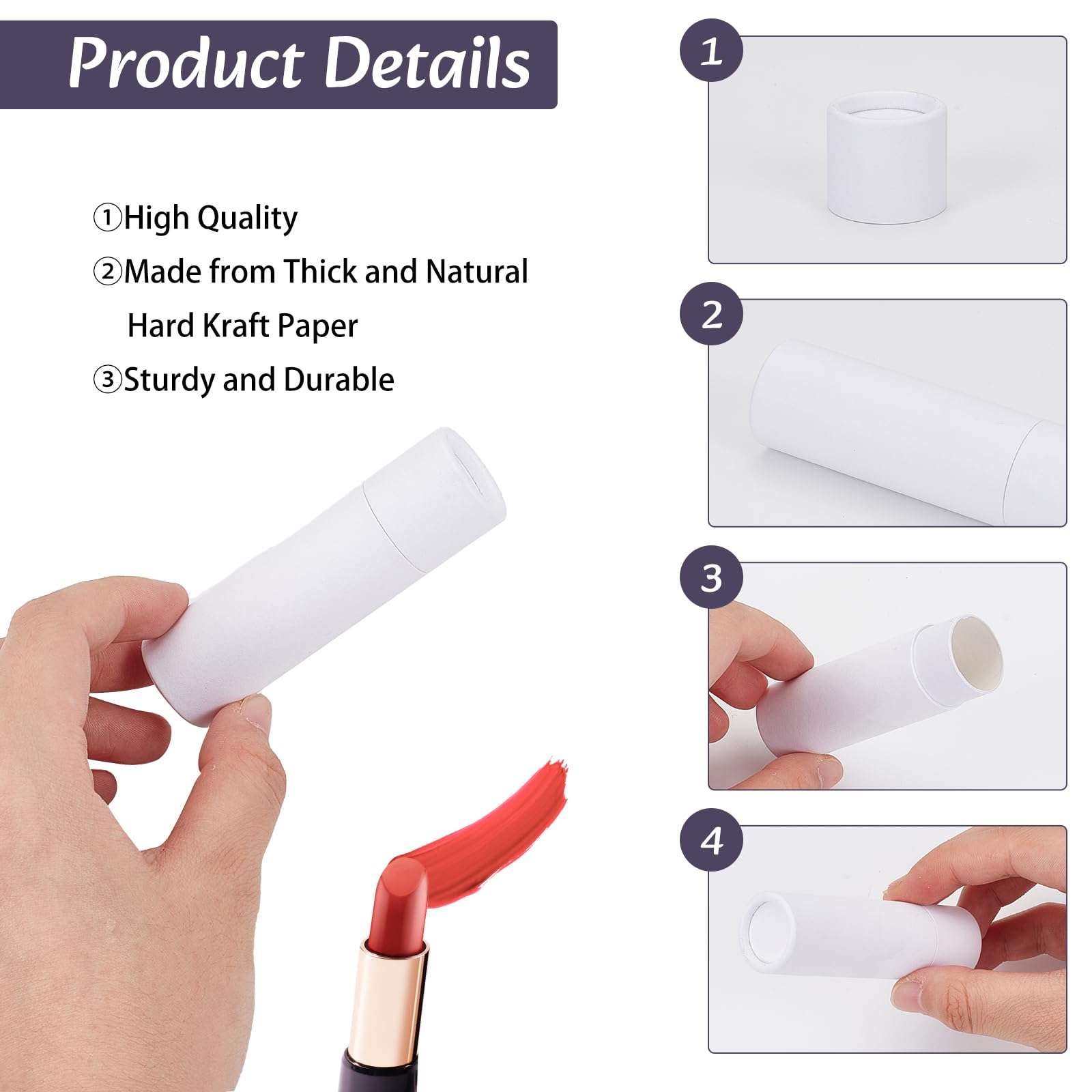 NICENEEDED 10 Pcs Paperboard Lip Balm Tubes, 0.6 Oz Kraft Paper Lipstick Tube, Cardboard Empty Deodorant Container Solid Perfume Tube Cosmetic Box for DIY Chapstick Deodorant Crayon 4