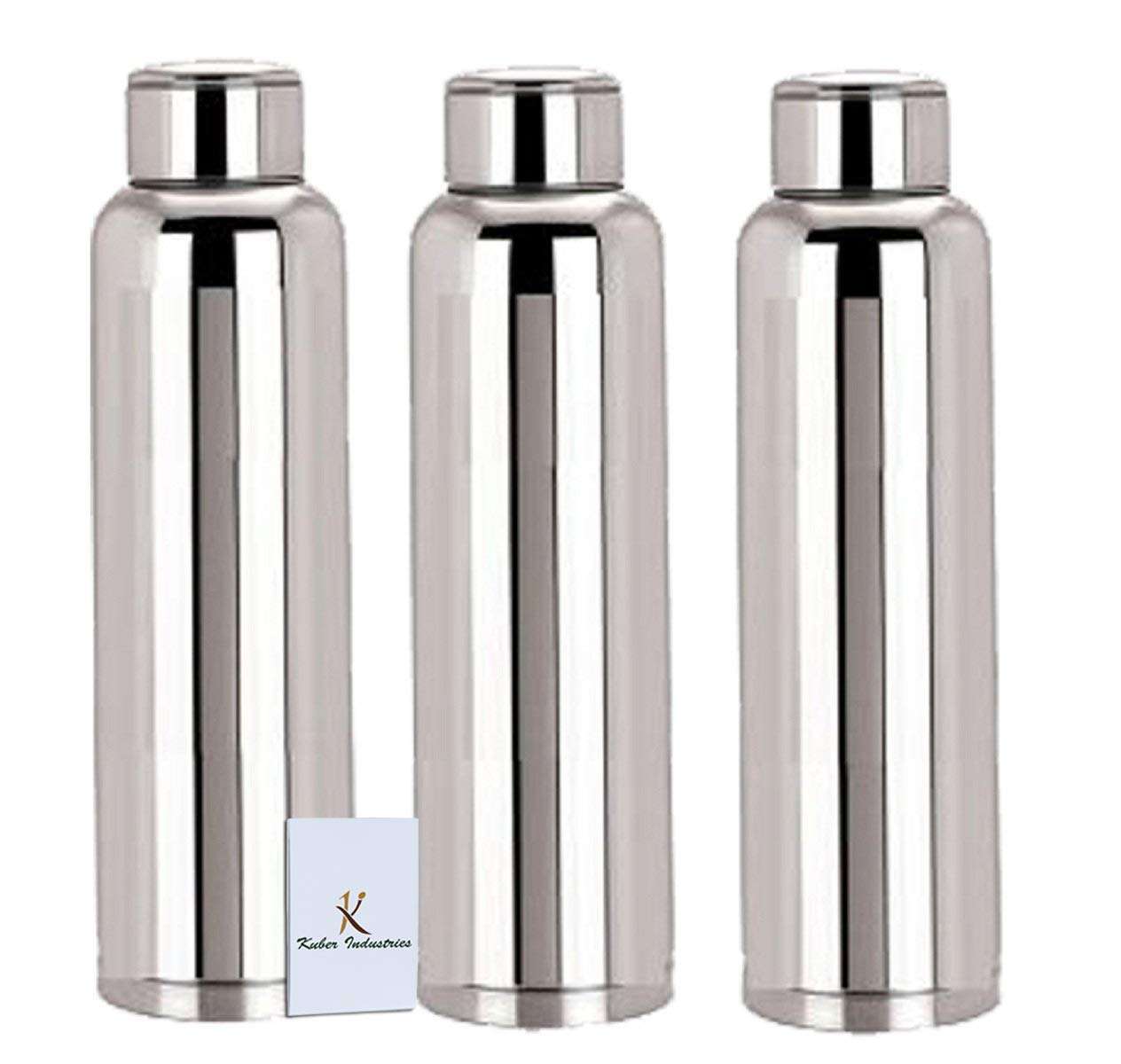Kuber Industries Stainless Steel 3 Pc Fridge Water Bottle/Refrigerator Bottle/Thunder(1000 ML)-CTKT + Kuber Industries Stainless Steel 3 Pc Fridge Water Bottle Set with Flip Cap 700 Ml (Silver)-CTKT 3