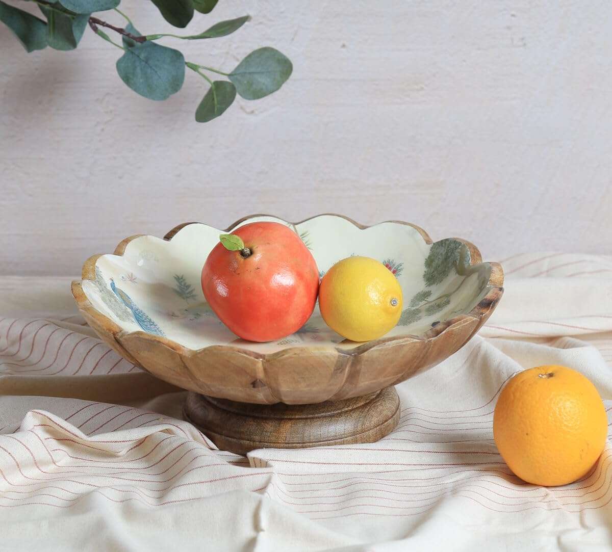 India Circus by Krsnaa Mehta Bird Oasis Wooden Fruit Bowl for Home Décor | Table Centerpiece, Storage Bowls Holder for Kitchen Counter, Mango Wood 12-Inch, Set of 1 1