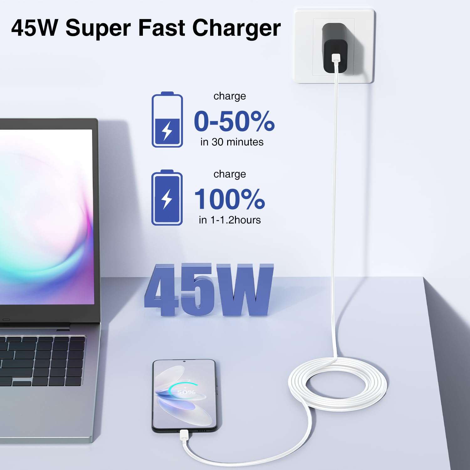 45W Super Fast Charger USB C for Samaung,6FT Samsung Type C Charger Fast Charging Cable for Samsung Galaxy S24+Ultra,Long USB C Cord Android Phone Charger for Samsung Galaxy S23 S22 S21+Ultra-White 2