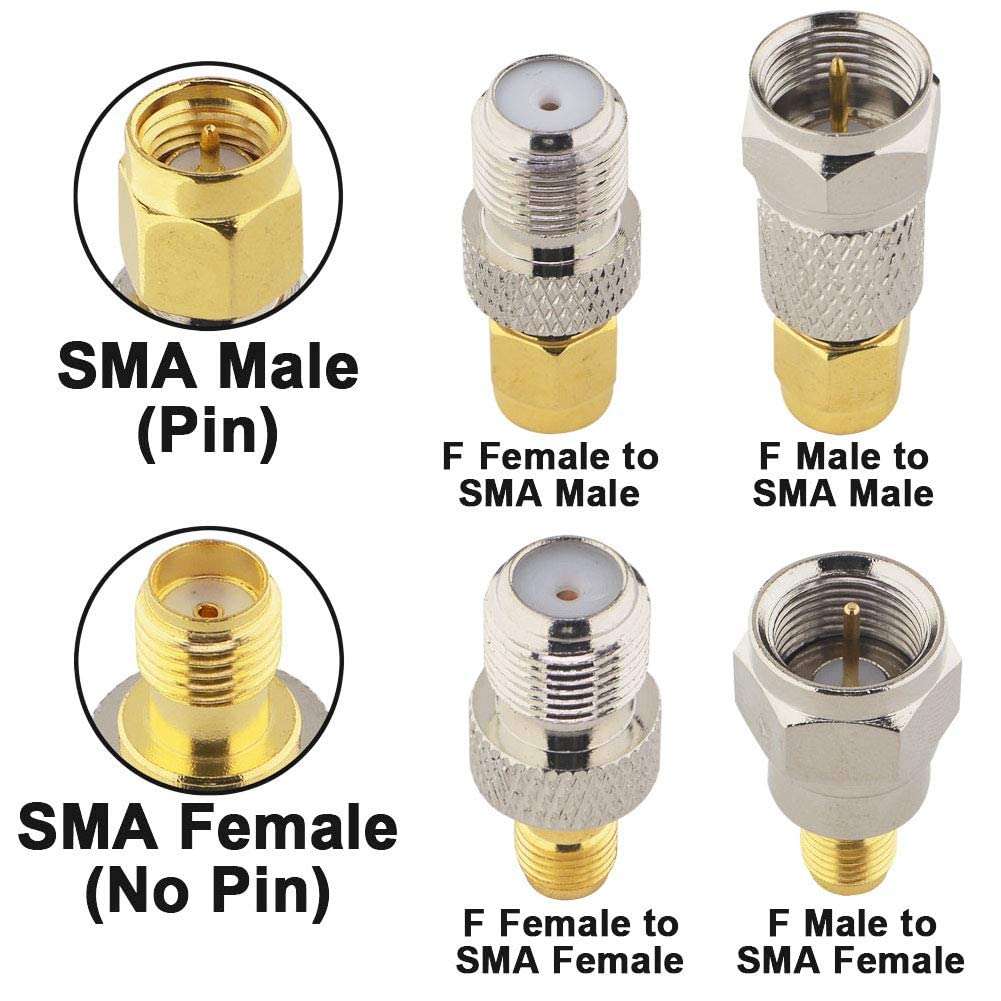 Boobrie F to SMA/RP-SMA Kit 6 Pack F Type to SMA and RP SMA Set SMA to RG6 Adapter Female to Female Coaxial Connector Female to Male Coax Adapter for WiFi Radio TV Antenna FPV Drone Extension Cable 2