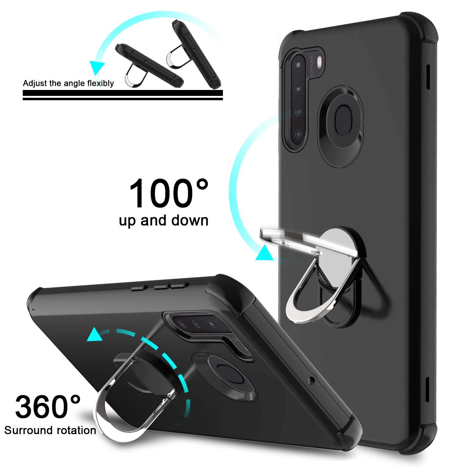 lovpec Compatible with Galaxy A21 Case with Screen Protector, Ring Holder Kickstand Shockproof Protective Phone Cover Case for Samsung Galaxy A21 (Black) 6