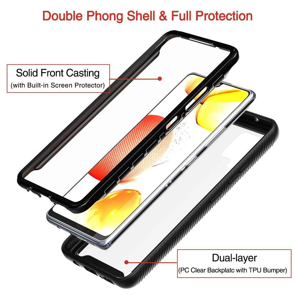Hoyyi for Samsung Galaxy A42 5G Case with Built-in Screen Protector, Dual Layer Hybrid Protection, Crystal Clear Back, Full-Body Rugged Shockproof Protective Cover for Samsung Galaxy A42 5G (Black) 2