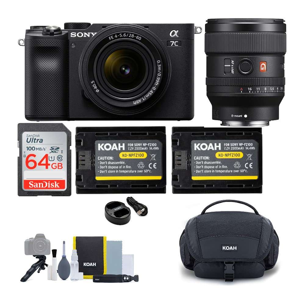 Sony Alpha A7c Full-Frame Compact Mirrorless Camera (Black) Bundle with Lens, Rechargeable Battery and Dual Charger, Gadget Bag with Accessory and Cleaning Kit, and 64GB Memory Card (5 Items) 1