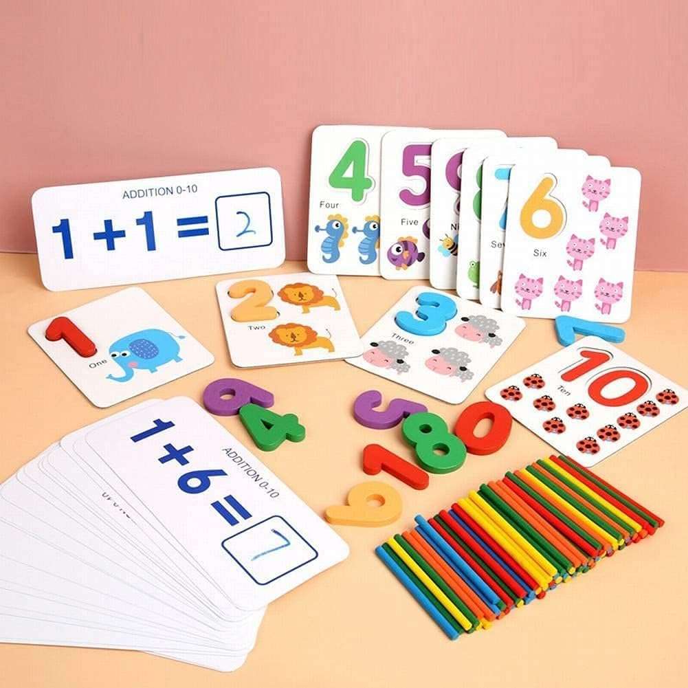 JANC ENTERPRISE Number Counting Games, Montessori Educational Toy Gift for Kindergarten Classroom 3,4, 5 Year Old | Wooden Math Number Blocks Counting | 4