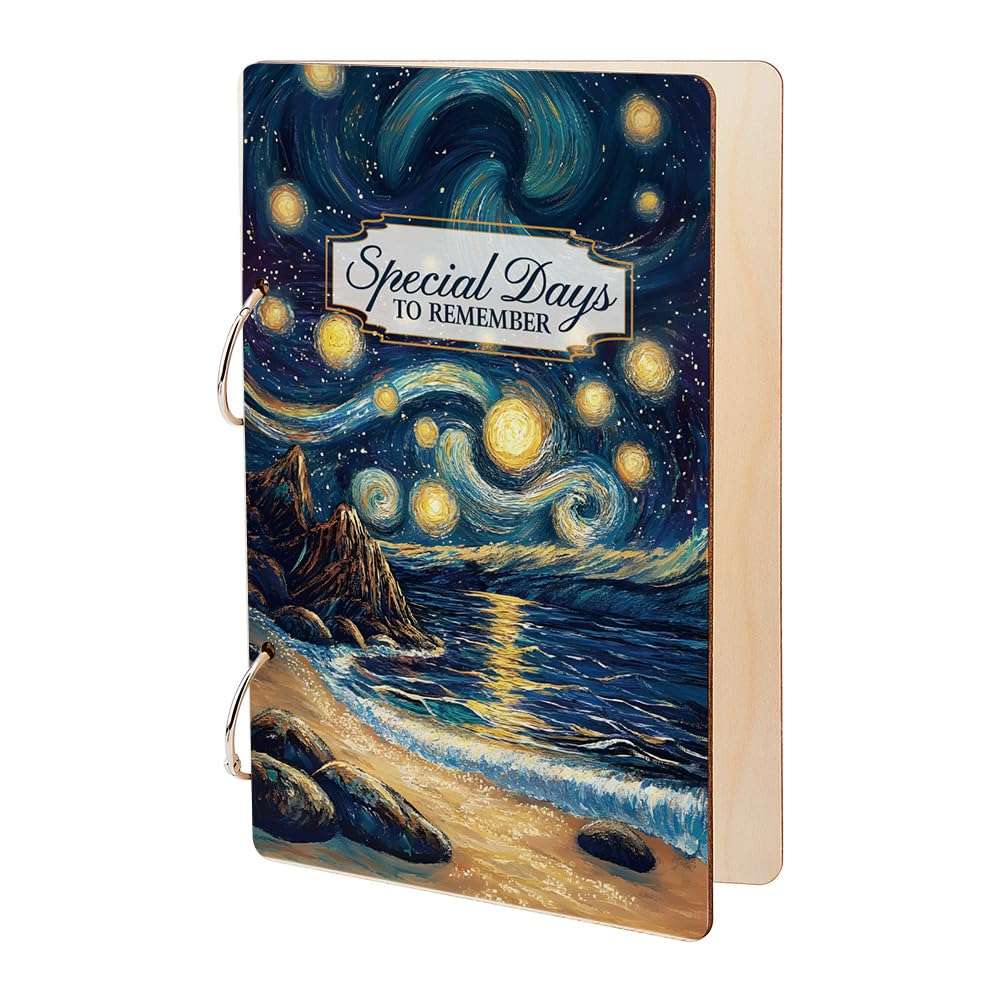 SUPERDANT Wooden Card Keeper Binder Special Days to Remember Greeting Card Organizer Postcard Photo Album 2-Rings Cover Dream Beach Birthday Cards Keeper Book Holder Organizer Wedding Keepsake Gifts 1