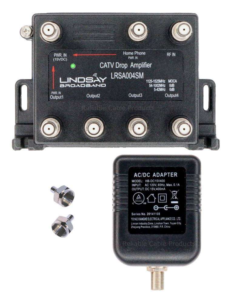 Reliable Cable Products 4-Port Cable TV/Internet Digital Signal Amplifier/Booster/Splitter with Unity Gain, Modem Bypass Port and MoCA Support, F59 Terminators (LRSA004SM) 1