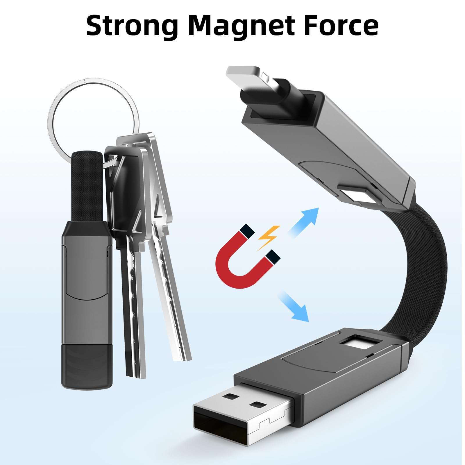 4-in-1 Multi Charging Cable, Zinc Alloy Magnetic Keychain, Fast Charger with Type C/IP Connectors for MacBook/Phones/iPad,60W PD Portable Charger for Gift 6