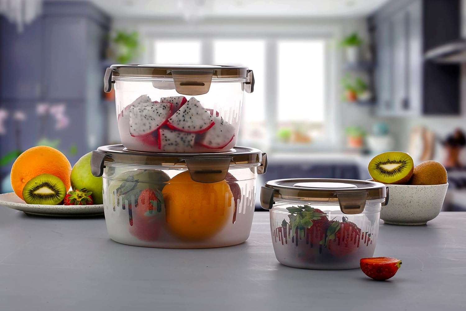 Premium Airtight Food Storage Containers Set of 3 | BPA-Free Unbreakable Plastic Kitchen Containers, Microwave Safe (600ml, 1200ml, 1800ml) | Microwave Safe & Leak Proof 4