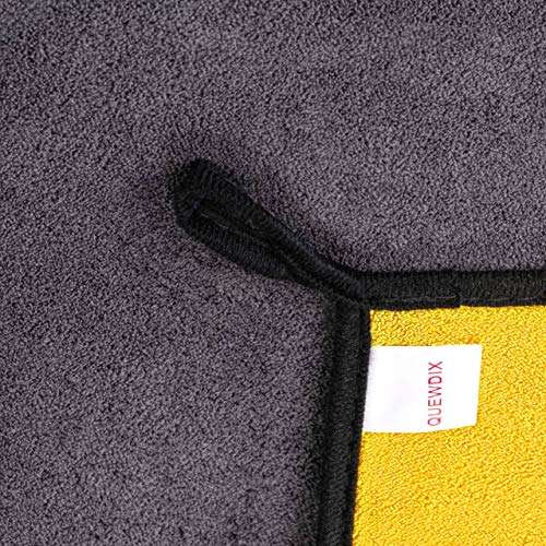 Quewdix Hanging Quick Dry Hand Towel Set with Loop- up to 800GSM and Super Absorbent Wipe Cloth Rag for Kitchen Bathroom Car (Pack of 2) (Yellow, 11.8 x 15.7 inches) 3