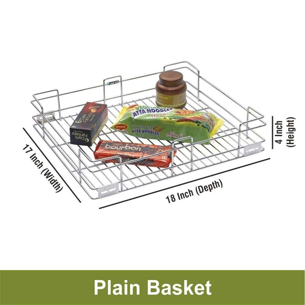 SmartSlide Stainless Steel Plain Kitchen Basket for Modular Kitchen/Kitchen Trolley/Kitchen Drawer/Kitchen Cabinet/Utensil Holder for Kitchen (17 x 18 x 4 Inch Plain Kitchen Basket) 2