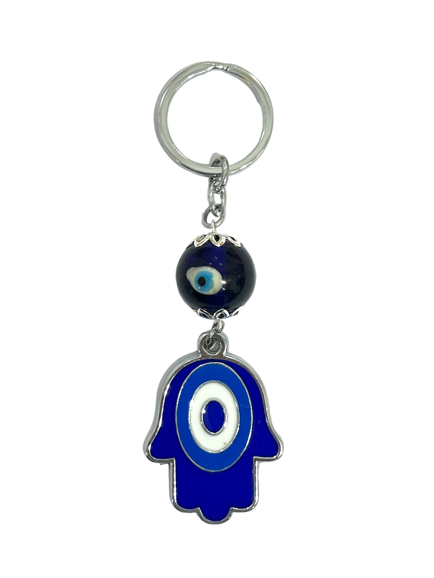 AUGEN Premium Blue Evil Eye Blue Hamsa Design Keychain Metal Vastu Good Luck Charm Protection With Key Ring Anti-Rust (Pack Of 1) 1