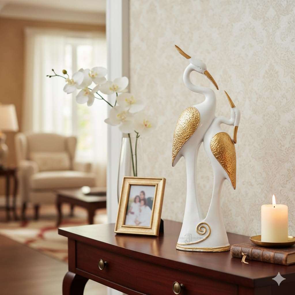 J JIYANSH CREATION Lucky Kissing Duck Swan Pair Showpiece for Home Decor | Living Room (White) 3