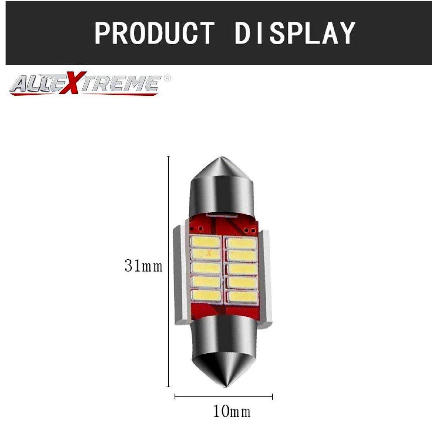 Allextreme EX10S1W 10 LED Universal Car Interior Super Bright Roof Light Reading Dome Bulb Lamp with Festoon Holder (5W, White, 1 Pc) 5