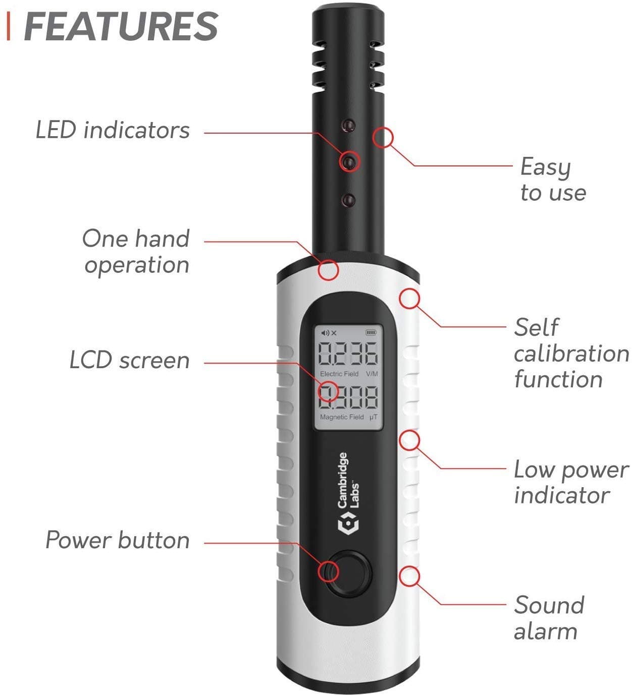 Cambridge Labs Rechargeable EMF Meter, Radiation Detector, Electromagnetic Field Tester, Smart Counter, Great Reader for The Home, Office Or Ghost Hunting, Handheld Digital Sensor, White 5