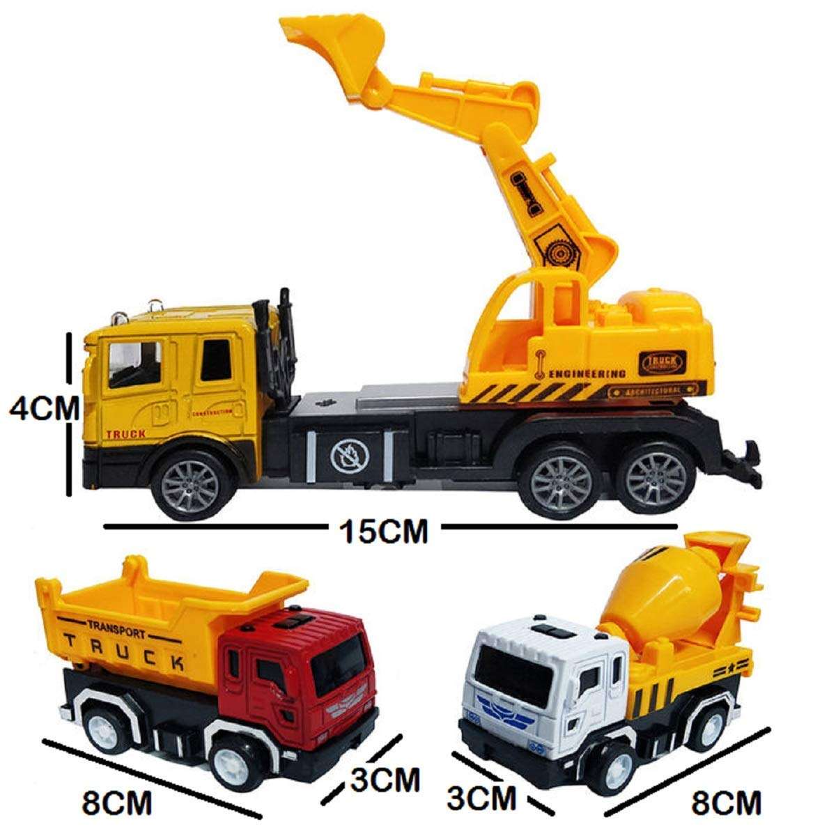 Funrally Die Cast Metal Construction Trucks Set with Light and Music - Pull Back Function Toy for Kids 5