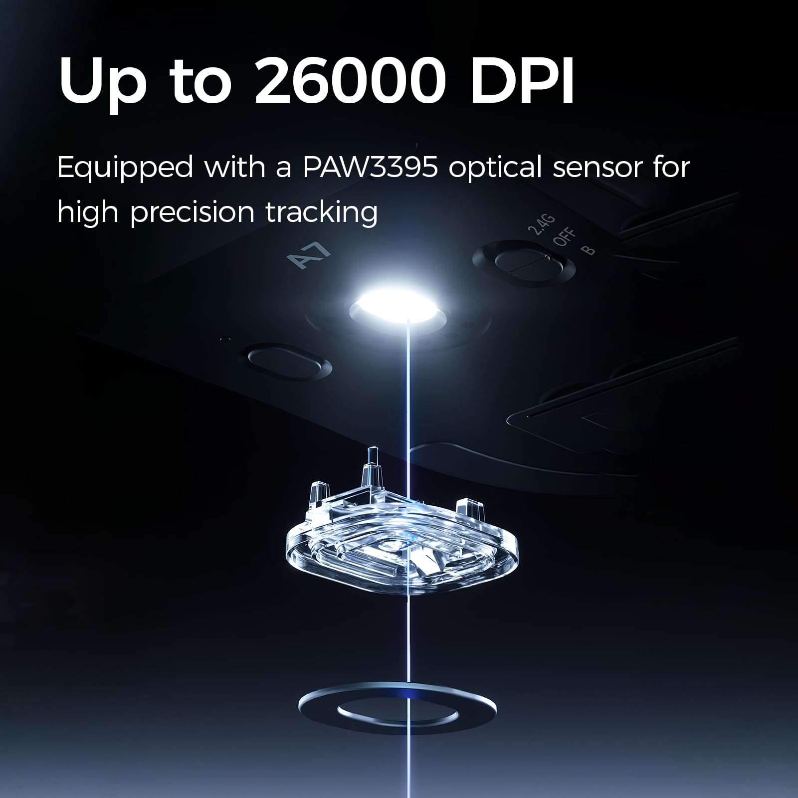 MCHOSE A7 Pro Wireless Gaming Mouse, Tri-Mode Connection, 59 Grams, PAW3395 26K DPI Sensor, Wired 8K/Wireless 1K Polling, 130 Hour Battery Life - Black 6