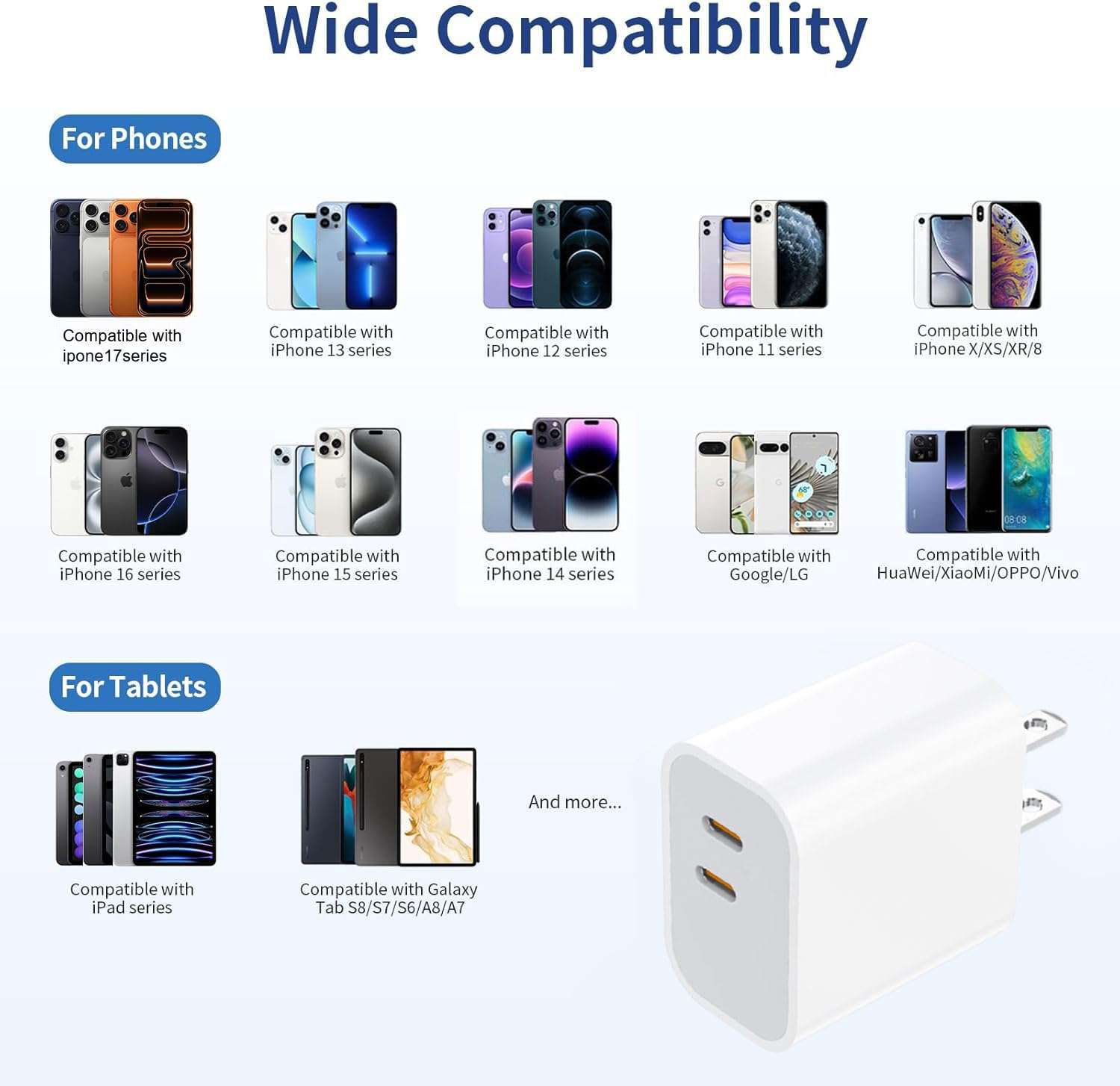 30W Dual USB-C Wall Charger 4-Pack, Compact Portable Charger for USB-C Devices and Compatible with iPhone 17/16/15 5