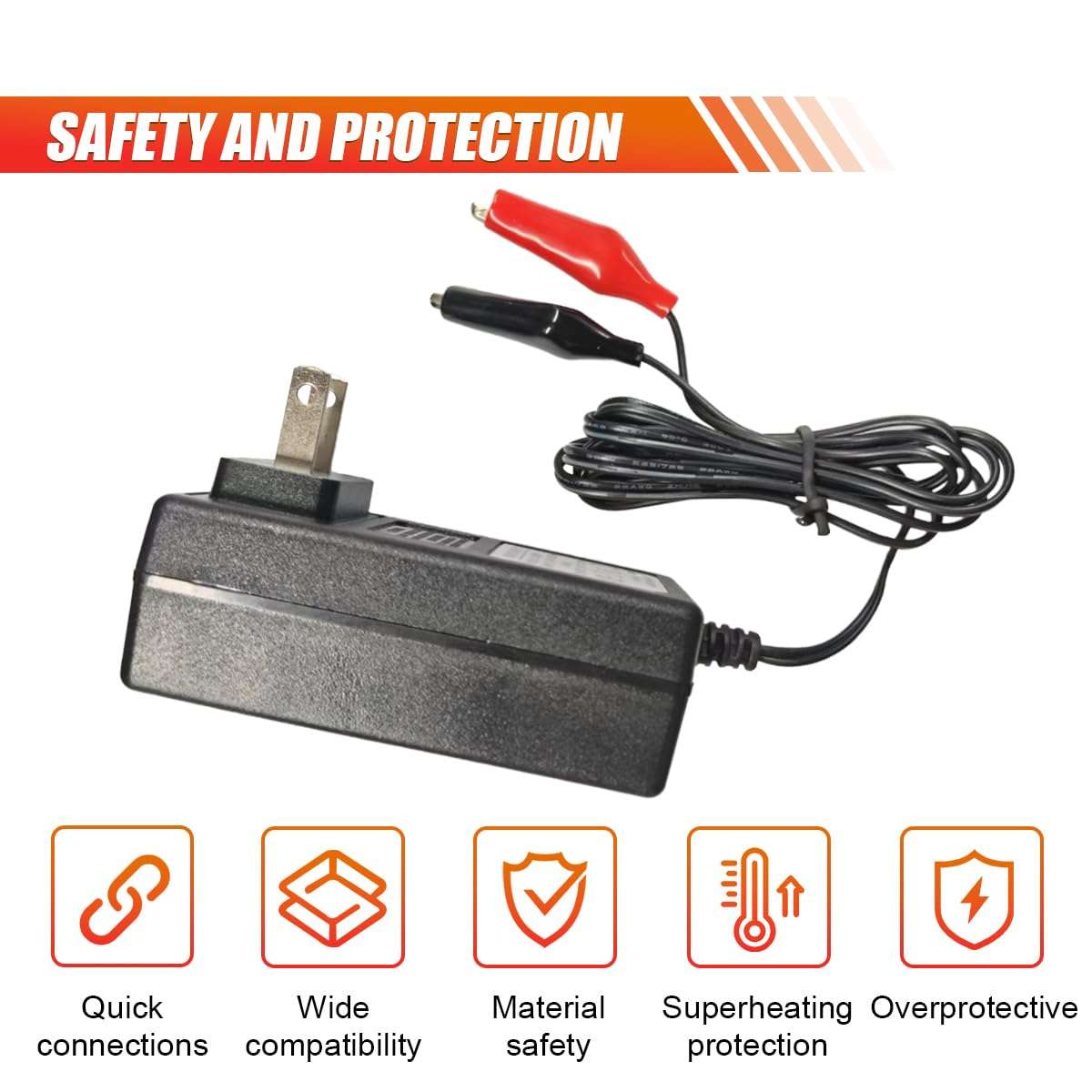 DUSCOKE 12V Sealed Lead Acid Smart Battery Charger SLA Maintainer, Automatic Car Battery Charger with LED Charge Status Indicator Light & Alligator Clips, Compatible with Car Motorcycle Truck 4