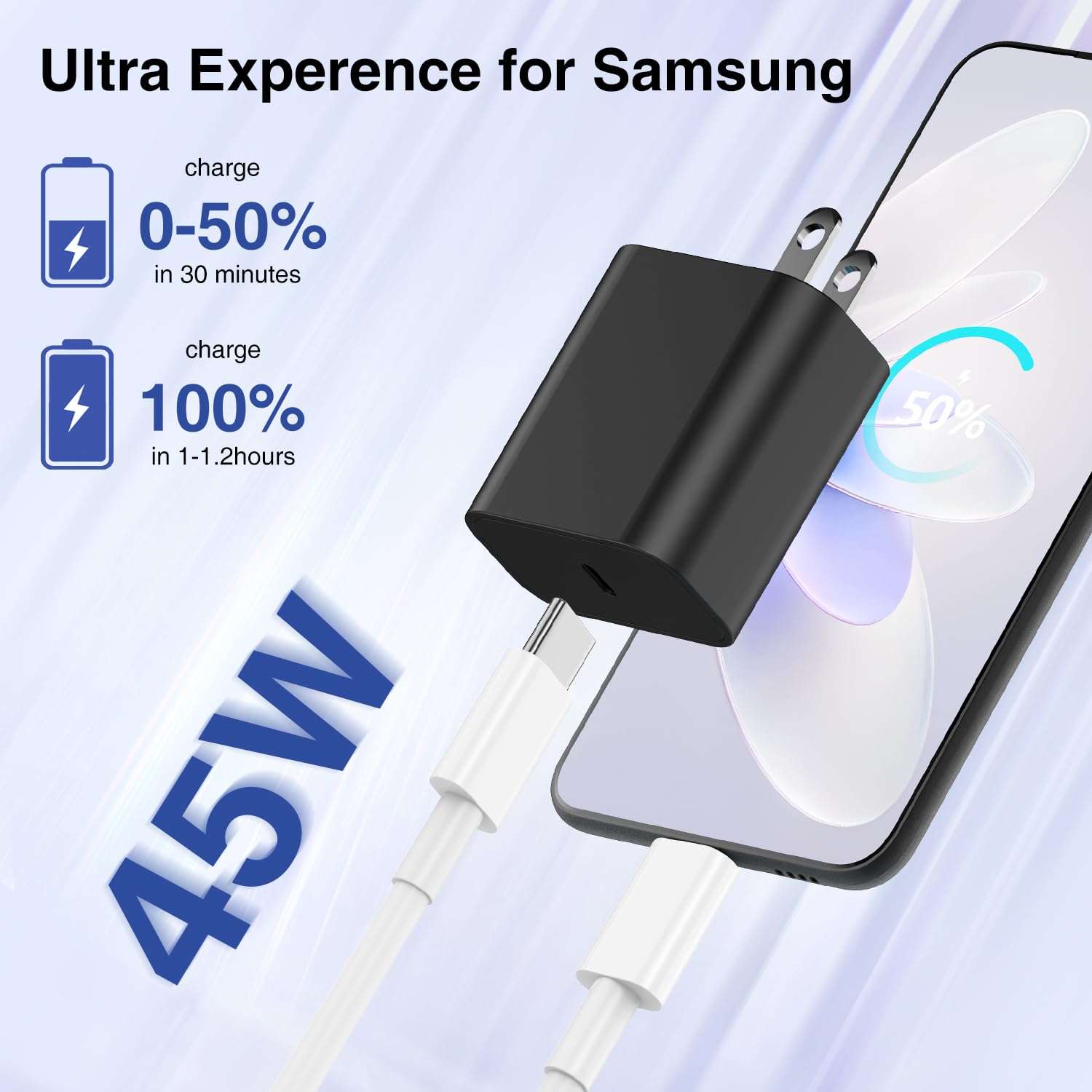 45W Super Fast Charger USB C for Samaung,6FT Samsung Type C Charger Fast Charging Cable for Samsung Galaxy S24+Ultra,Long USB C Cord Android Phone Charger for Samsung Galaxy S23 S22 S21+Ultra-White 4
