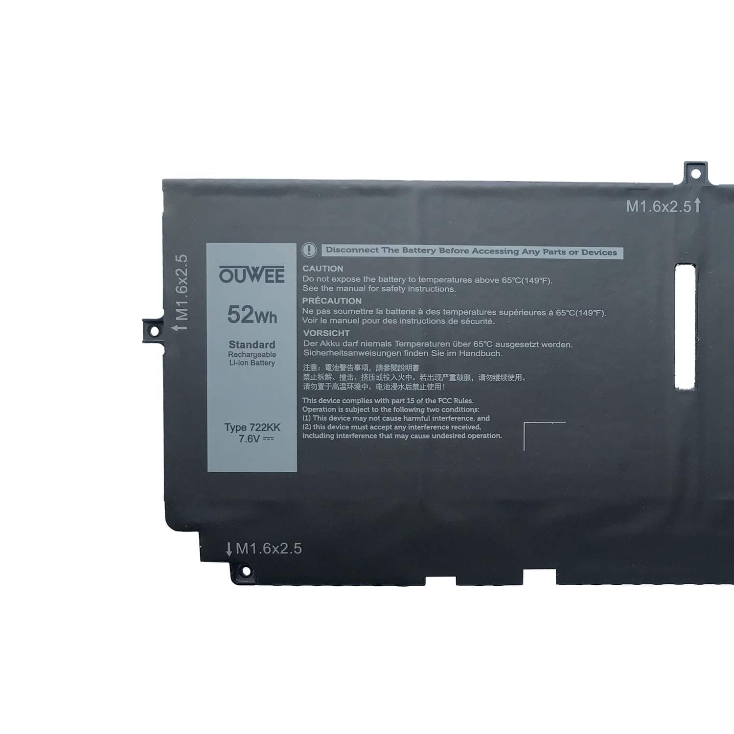 OUWEE 722KK Laptop Battery Compatible with Dell XPS 13 9300 9310 Series Notebook 0WN0N0 WN0N0 02XXFW 2XXFW 7.6V 52Wh 6800mAh 2