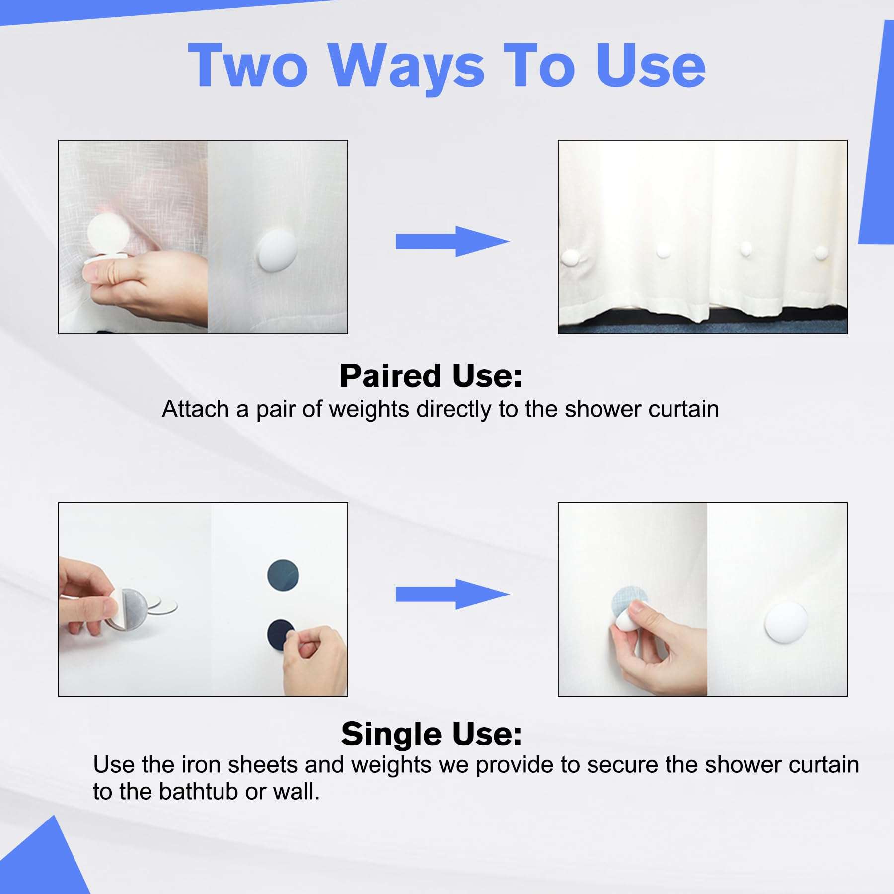 Magnetic Shower Curtain Weights - 360° Silicone Wrapped, Rustproof and Waterproof - Heavy Duty Magnets for Stable Shower Curtains - 6 Pairs (White) 6