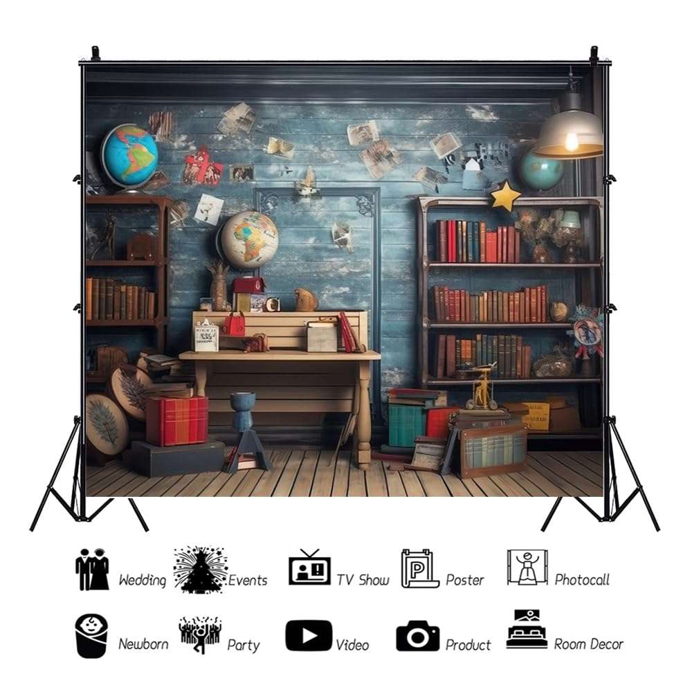 School Pictures Backdrop 10x8ft Fabric Back to School Backdrop Bookshelf Study Room Background Graduation Day Party Decor Teachers Online Teaching Background Students Photos 2