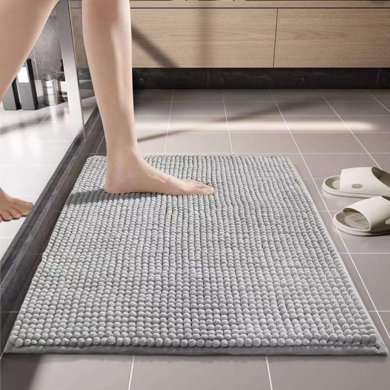Bathroom Rug Mat 24 x 16，Non Slip Bath Mats for Bathroom Floor，Extra Soft Non Slip Absorbent Water Bath Rug，Plush Rugs for Bathtubs，Machine Washable Carpets，Home Decor Accessories，Gray 3