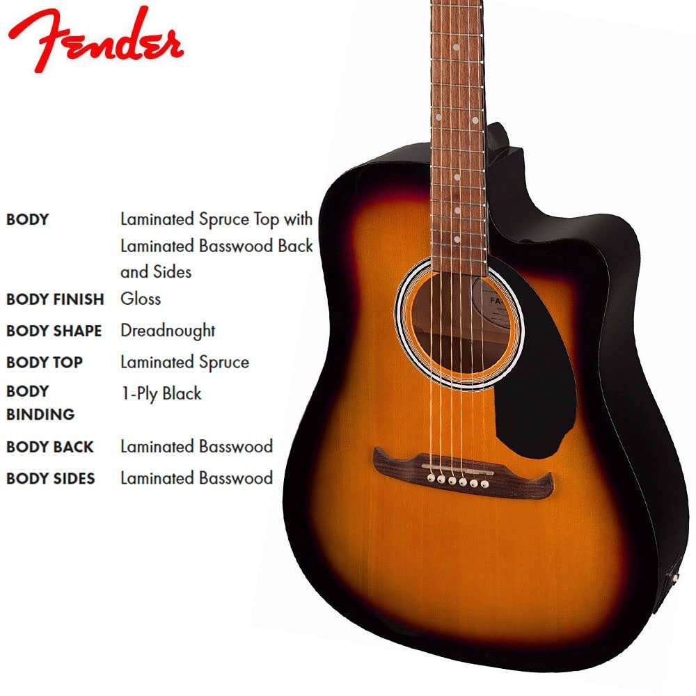 Fender Acoustic Guitar Dreadnought Cutaway Electronics FA-125CE Sunburst 972713532 5