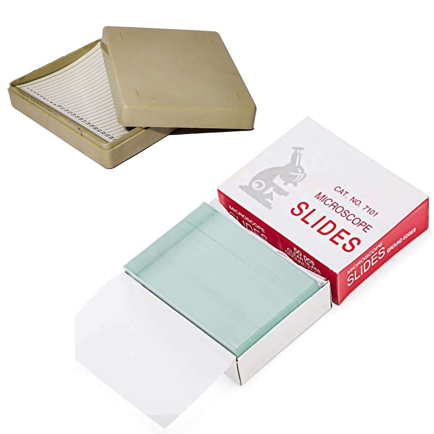 Clear & Sure Microscope Glass Slide and 25 Slide Box, Ground Edges & Lint Free Packing | 25.4x76.1mm | Pack of 50 Slide 1