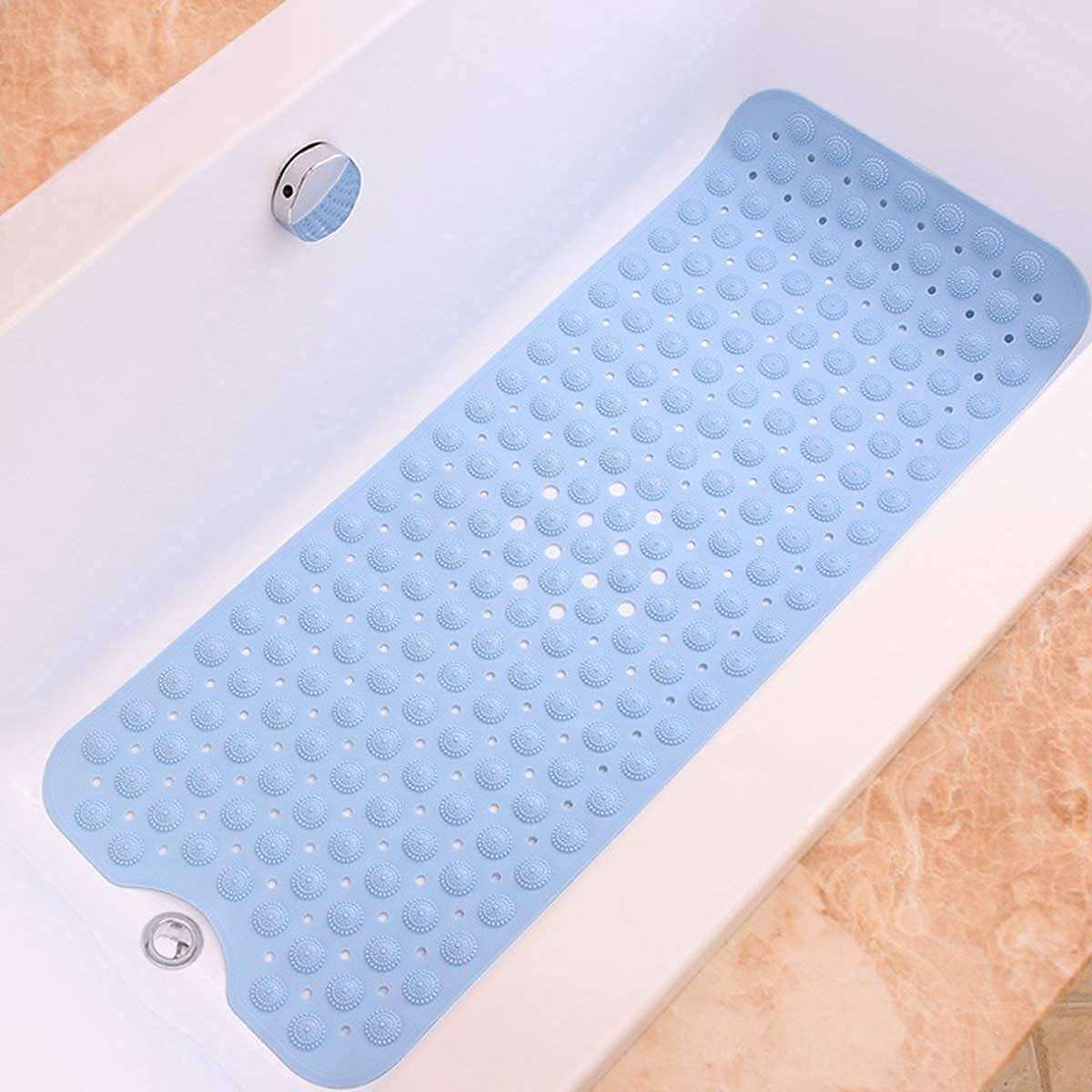 Harions Anti-Slip PVC Bathroom Shower Bath Mat, Non-Slip Mat for Toilet, Kitchen, Bathroom, Bathtub Mat with Anti Slip Suction Cups and Accu-Pebble (Light Blue, Size- 100x40 cm) 6