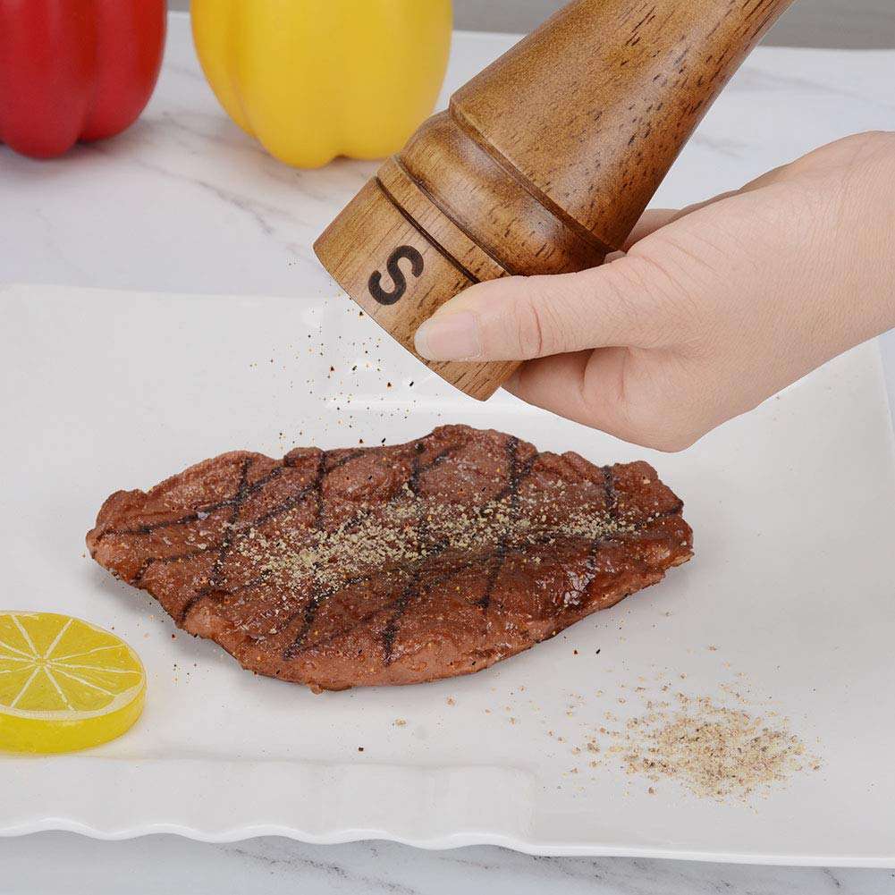 Haomacro Salt and Pepper Mill Set, Wooden Salt and Pepper Grinders, Shakers with Ceramic Core- 8 Inches -Pack of 2 5