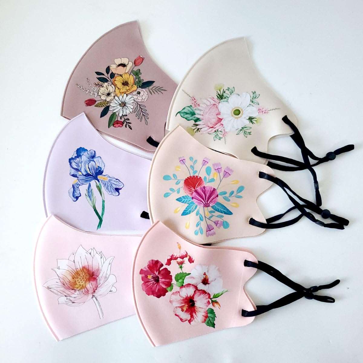 OMG Decor Reusable and Washable Face Masks,Adjustable Ice Silk Cloth Mask,Beautiful Flower Pattern Cloth Face Mask,Pack of 6,S2 5