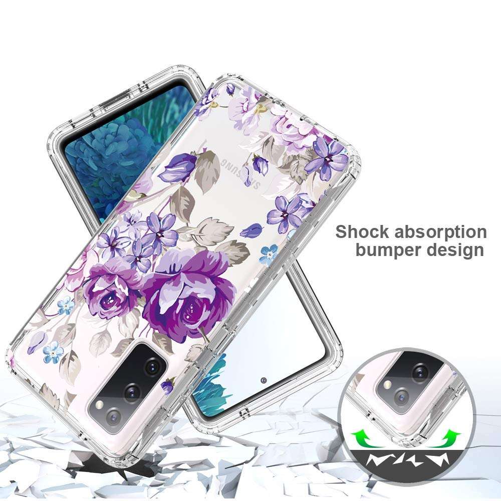 Samsung Galaxy S20 FE 5G Case,Scalette Galaxy S20 FE Case,Dual Layer Clear Flower Design,Soft TPU Back Cover Clear Shockproof Floral Pattern with PC Bumper for Women for Galaxy S20 FE Case,Purple 6
