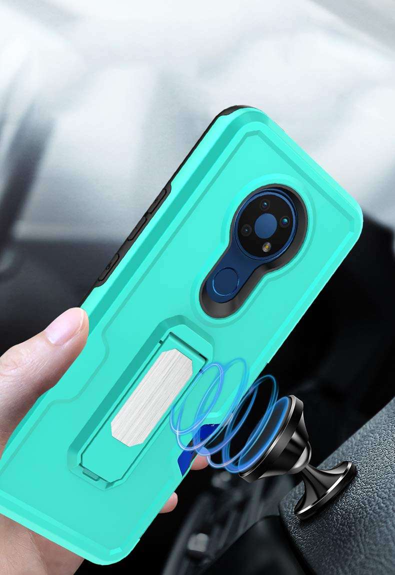 Futanwei Belt Clip Holster Rugged Cases for Cricket Nokia C5 Endi Case, Cricket C5 Endi Case, [Military Grade | Kickstand | Card Holder | Car Mount Function] Dual-Layer Heavy Duty Case, Mint Green 5