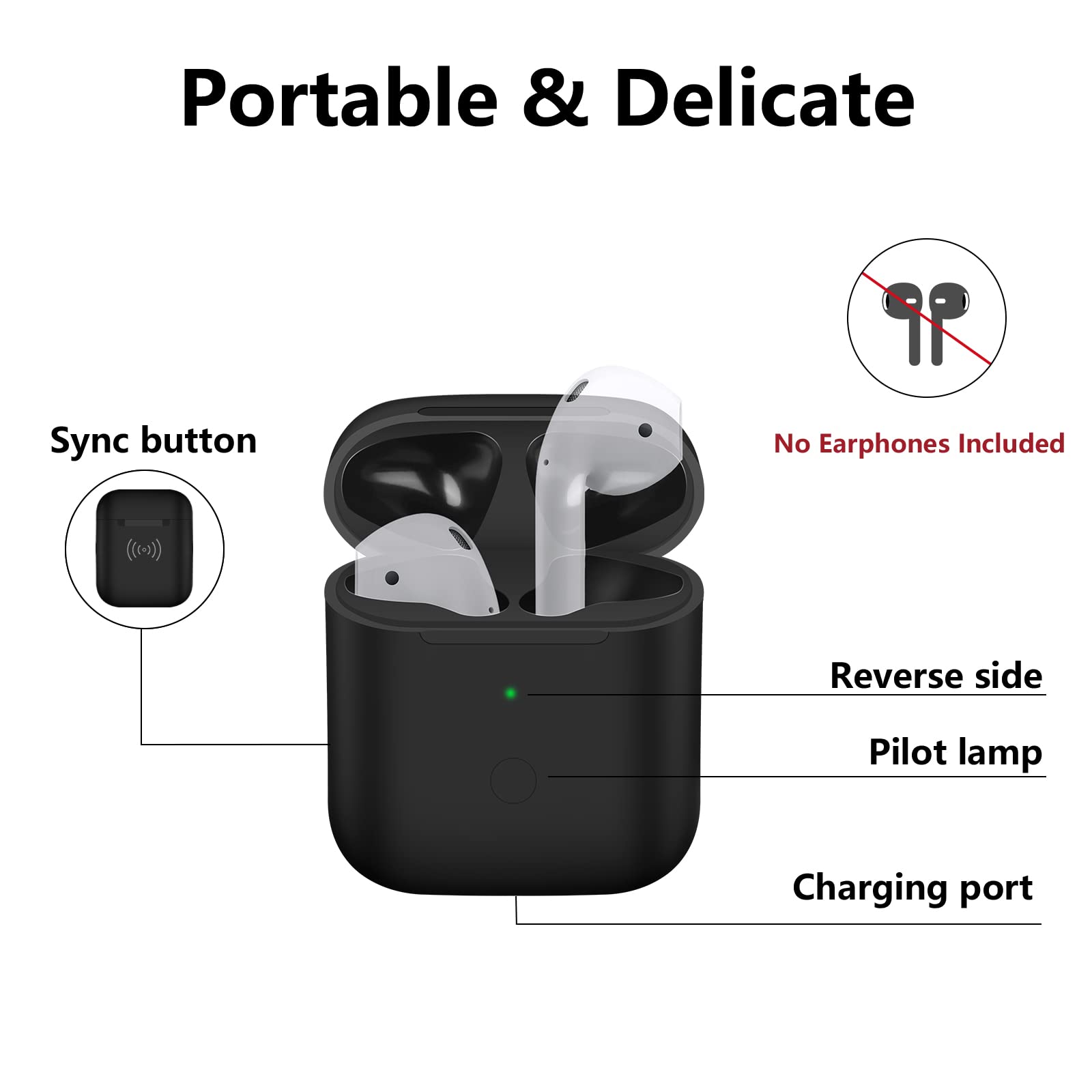Plump Tiger Wireless Charging Case for Air pod 1/2, Built-in 450 mAh Battery Capacity Support Pairing and Sync Compatible with Air-pod 1/2 (Black) 6