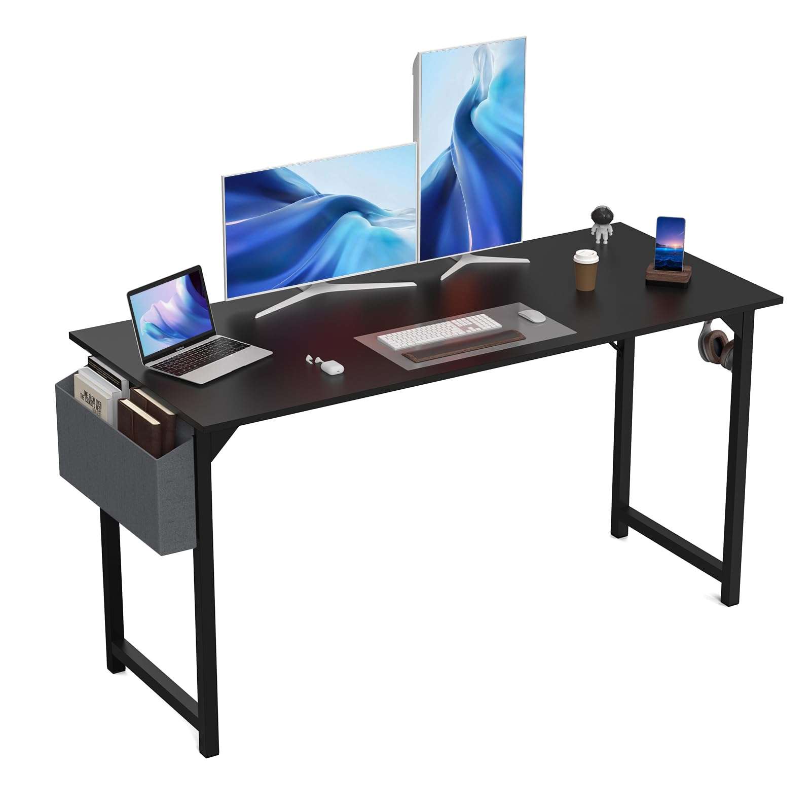 OLIXIS 55 Inch Computer Desk Writing Study Work Table with Storage Bag, Headphone Hooks for Home Office 1